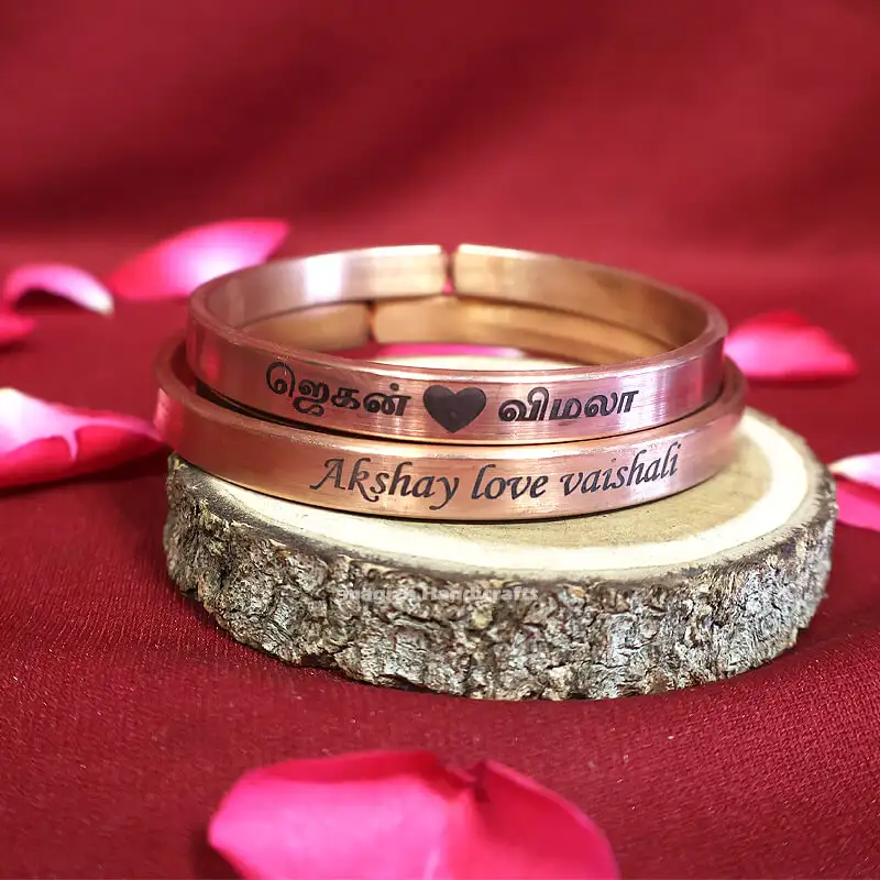 8mm Customized Pure Copper Flat Bracelet With Your Name Combo - image 1