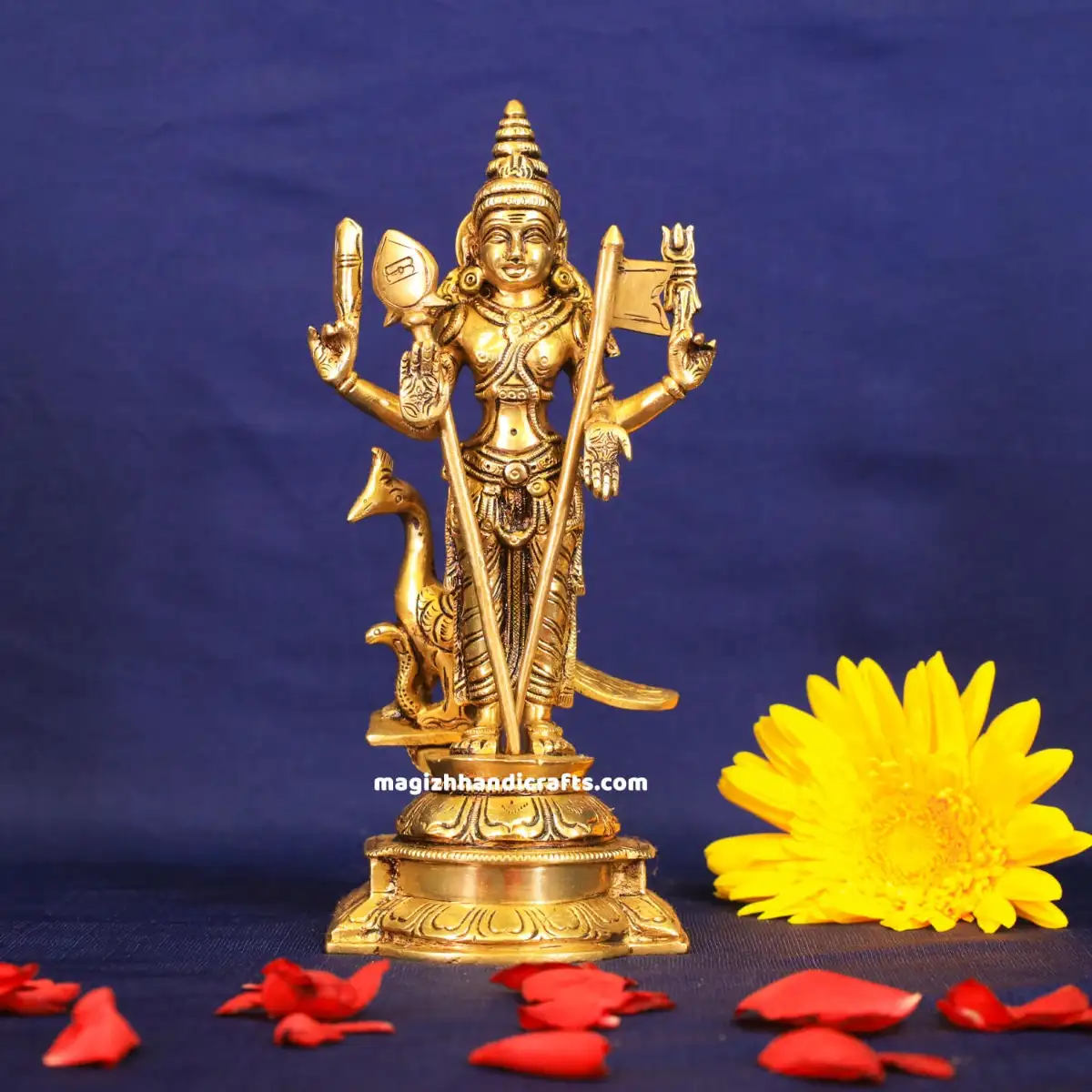Brass Murugan Vel and Seval kodi idol - 9 inches - image 1