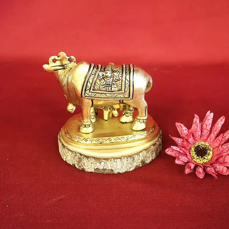 2.5 inches Brass Cow and calf Ganesha and Lakshmi idol SC - image 2