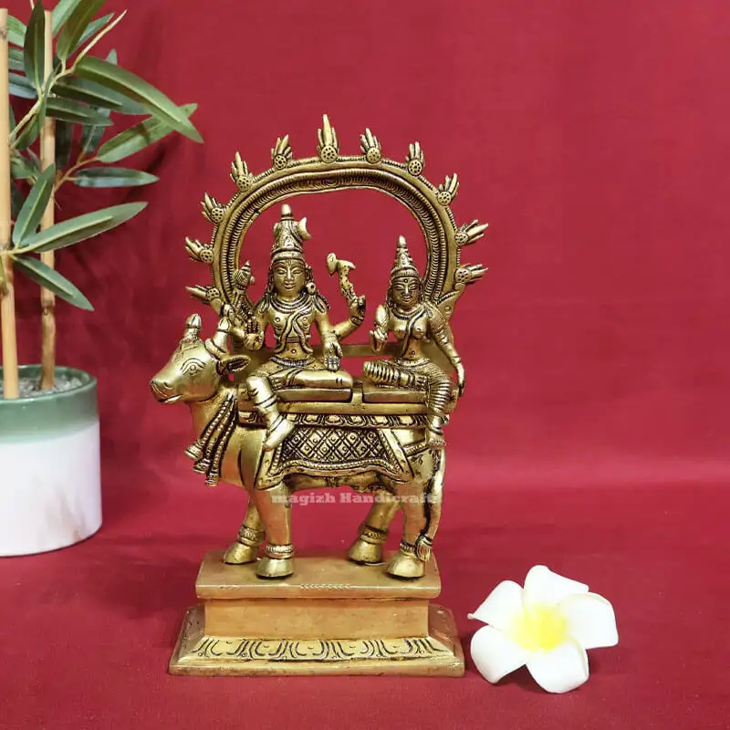 9 inches Brass Shivan Parvathi Nandhi Thiruvachi and Peedam Pradhosha Nayagar - image 1
