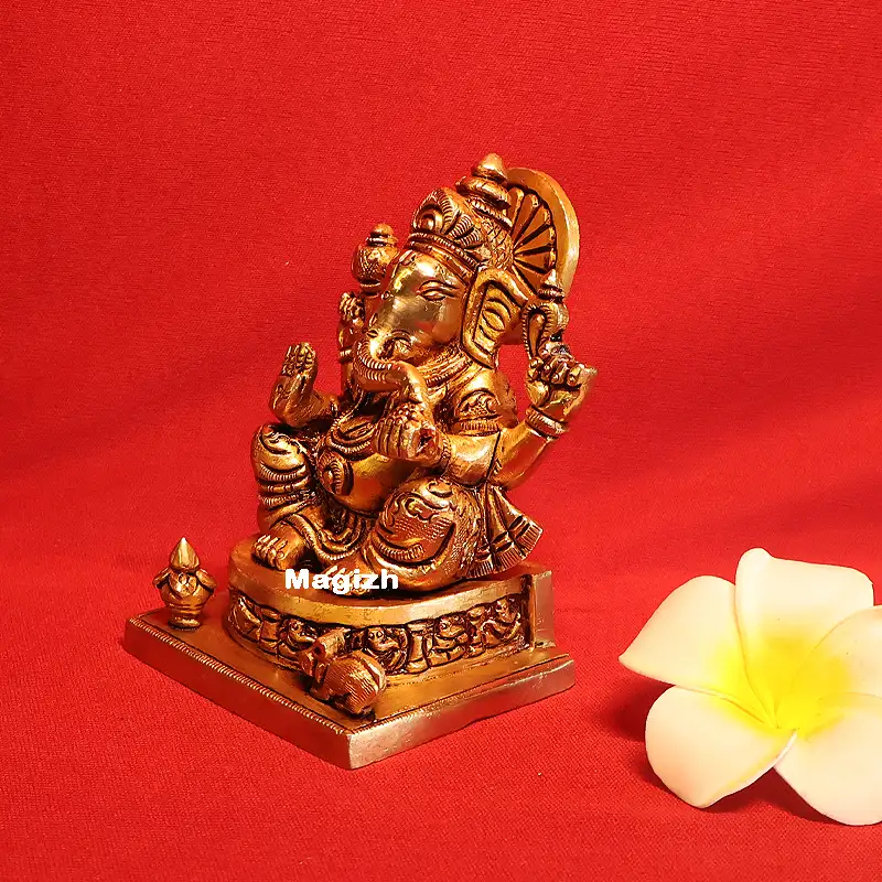 Brass Ganesha Square peedam idols (4 inches) - image 2