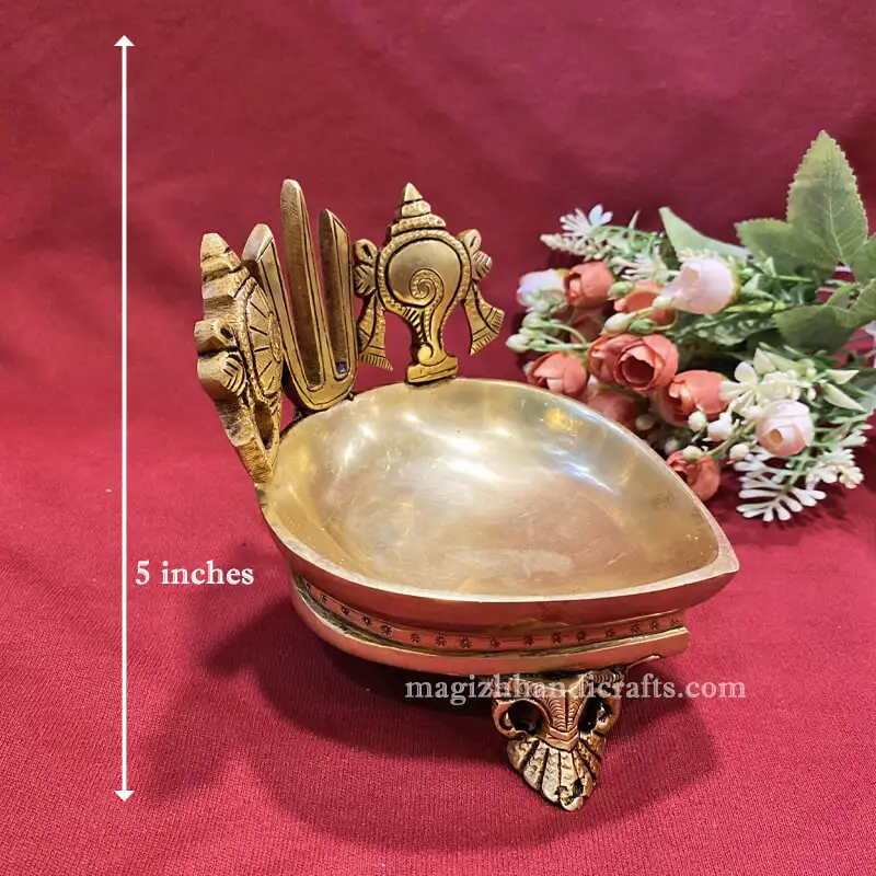 Small Brass Sangu Chakra Namam lamp - SC - image 2