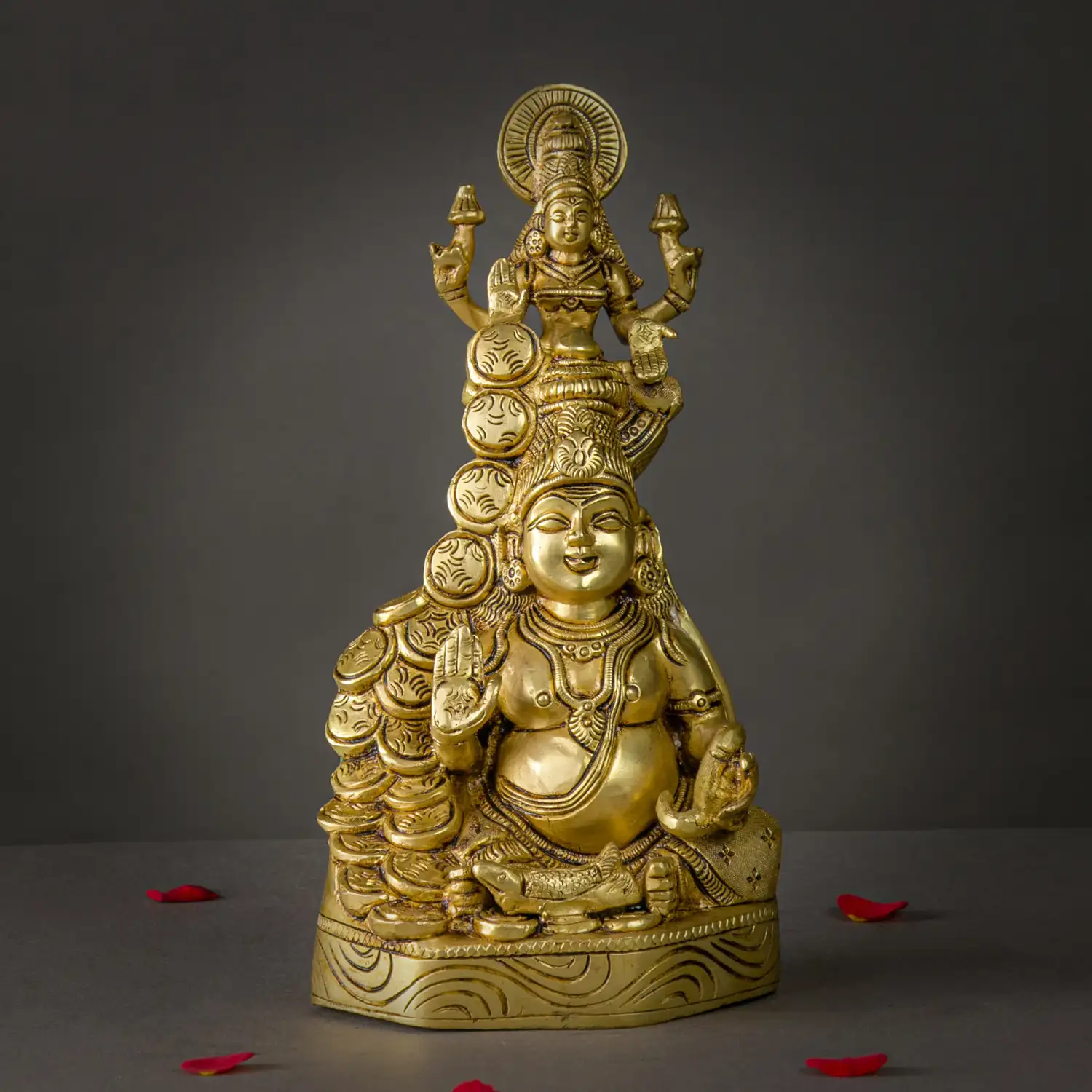 10.5" Brass Lakshmi Kubera Statue with Coins idol - image 1