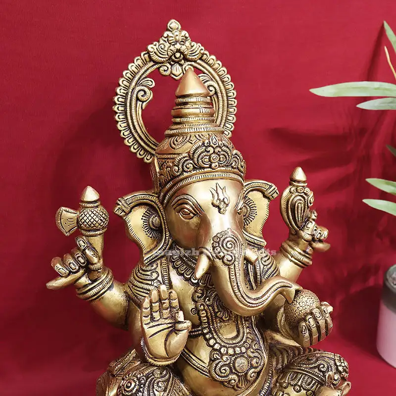 14 inches Brass Lord Ganesha Round Base IdolSC - image 2