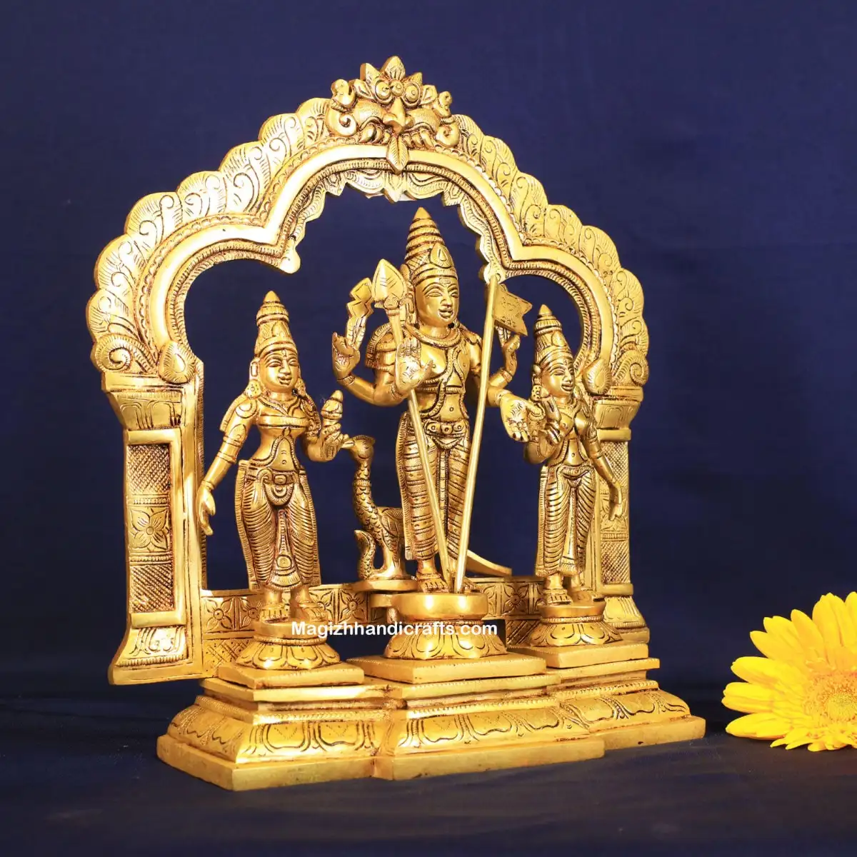 Brass Thiruvachi Murugan Valli Deivanai idol - 14 inches - image 2