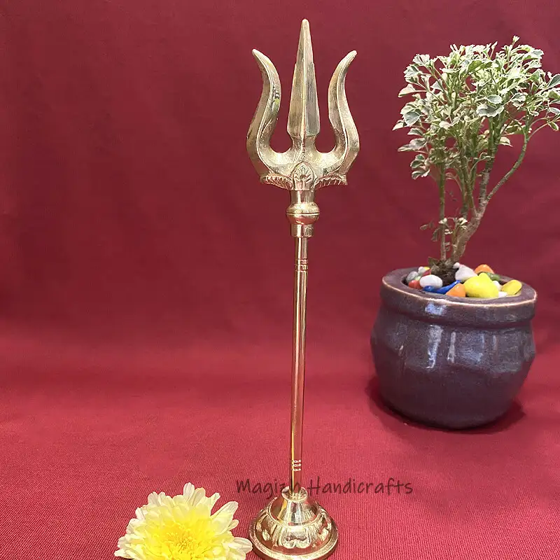 9 inches Brass Trisoolam with base - image 2