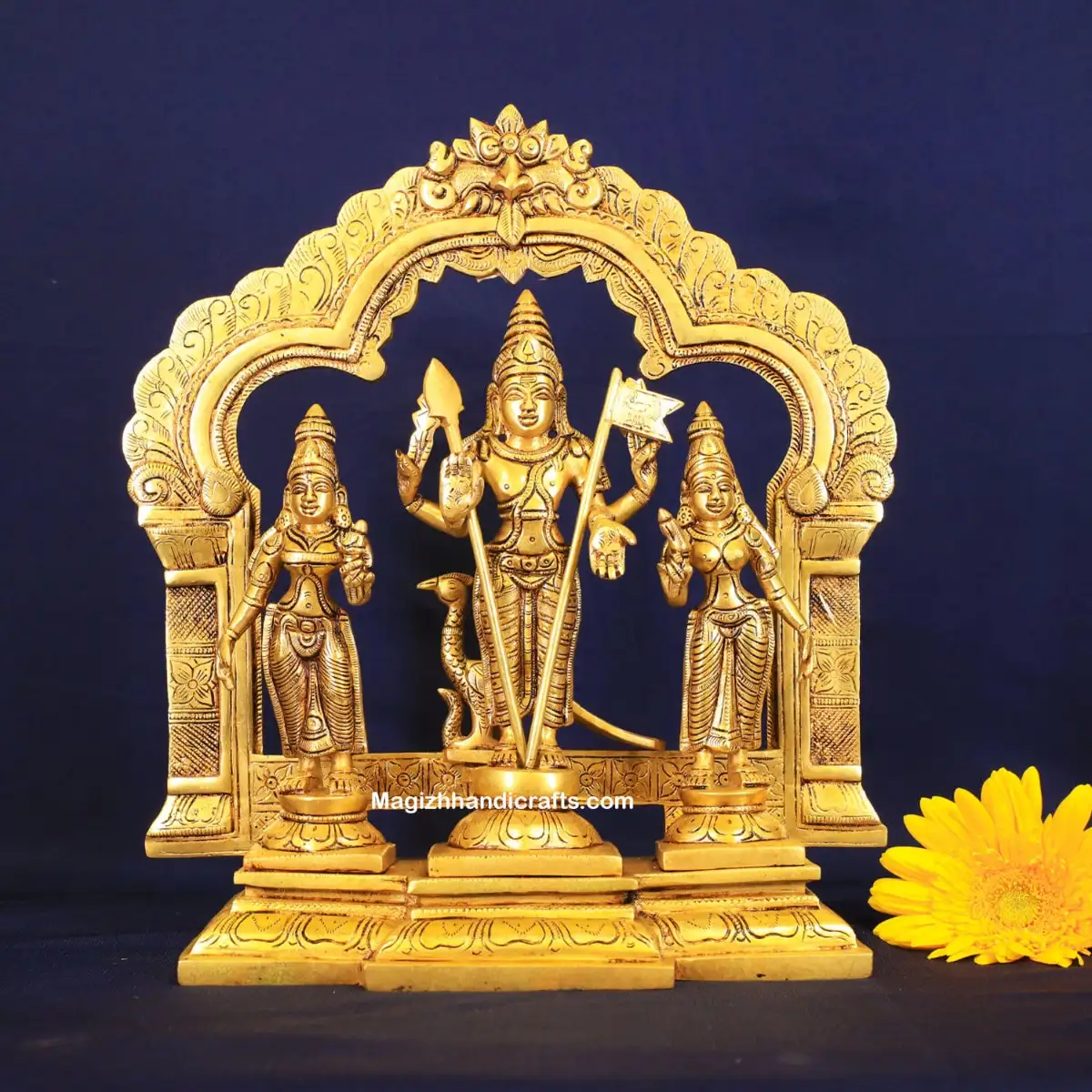 Brass Thiruvachi Murugan Valli Deivanai idol - 14 inches - image 1
