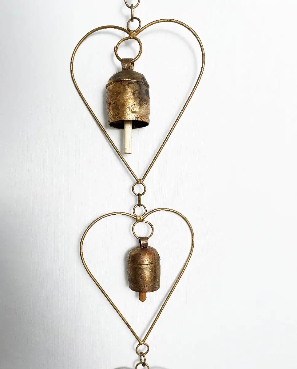 Wind Chimes 7 bells Iron copper heart shape - image 2