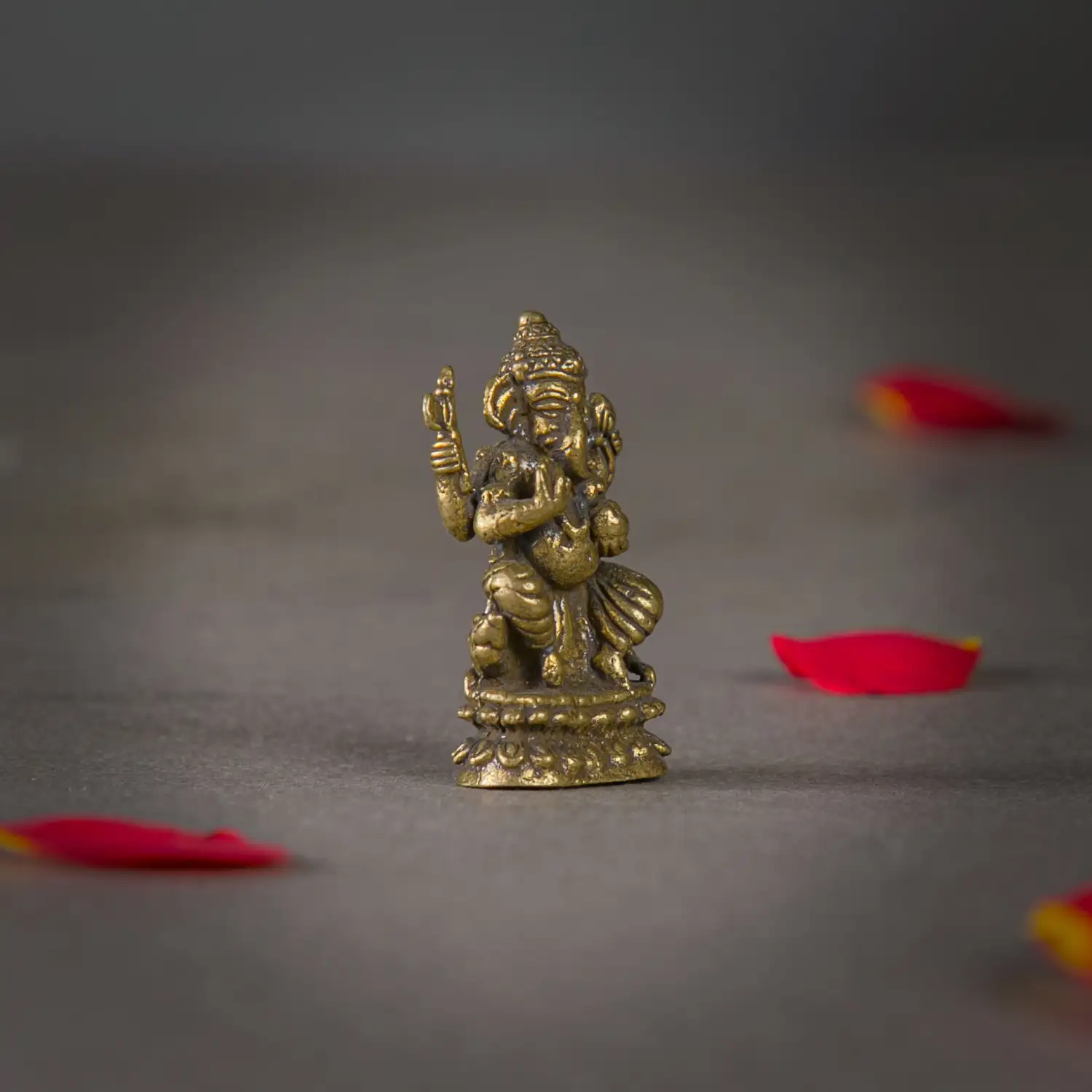 1 inch Mini Brass Sitting Ganesha with laddoo idol - image 2
