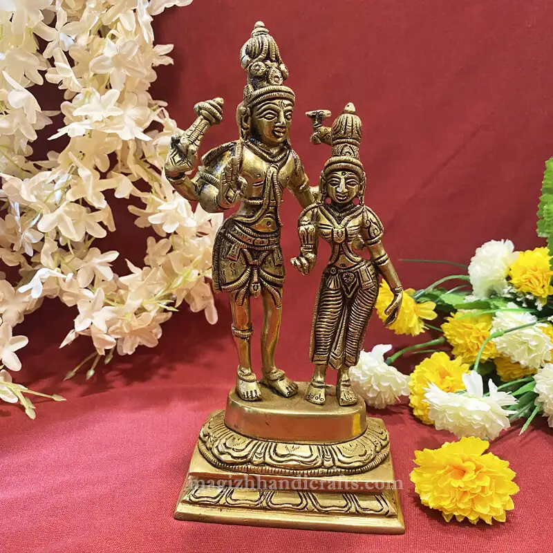 9 inches Brass Shivan Parvathi Standing single peedam - image 1