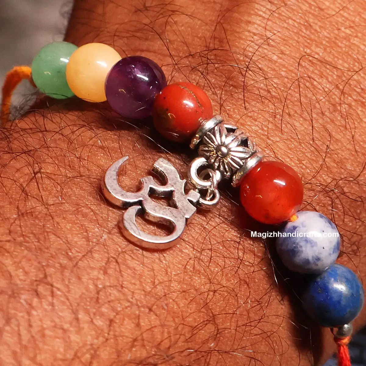 7 chakras crystals Rakki Band with Om - 8 mm - image 1