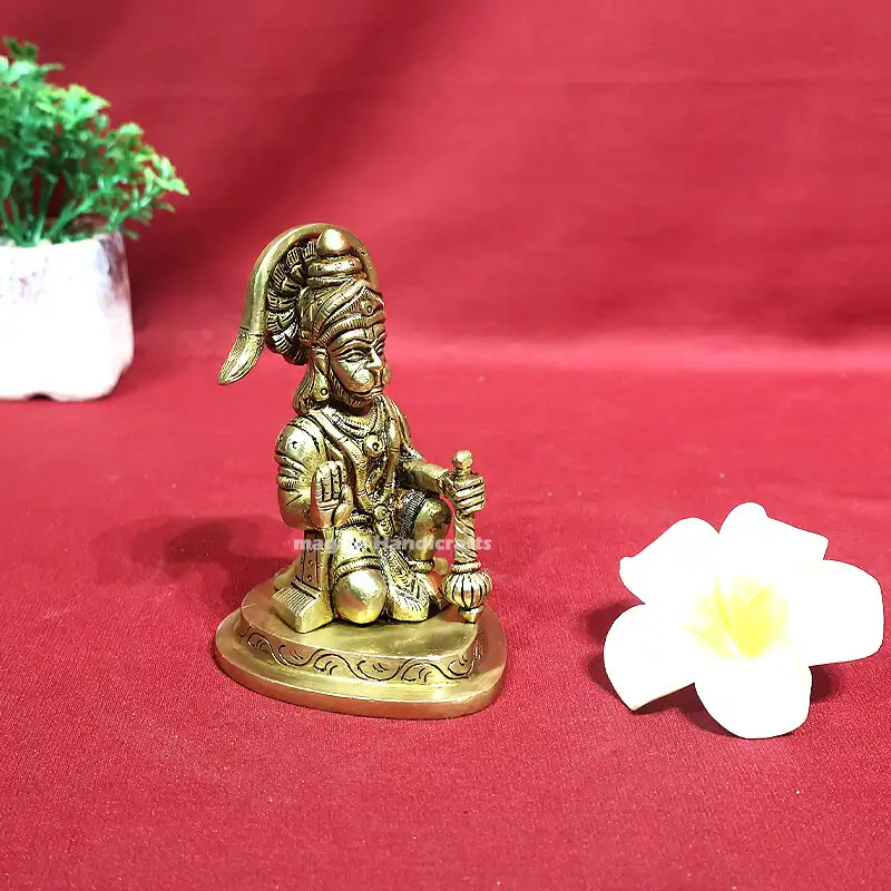 4.5 inches Brass Sitting Hanuman Idol triangle peedam SC - image 2