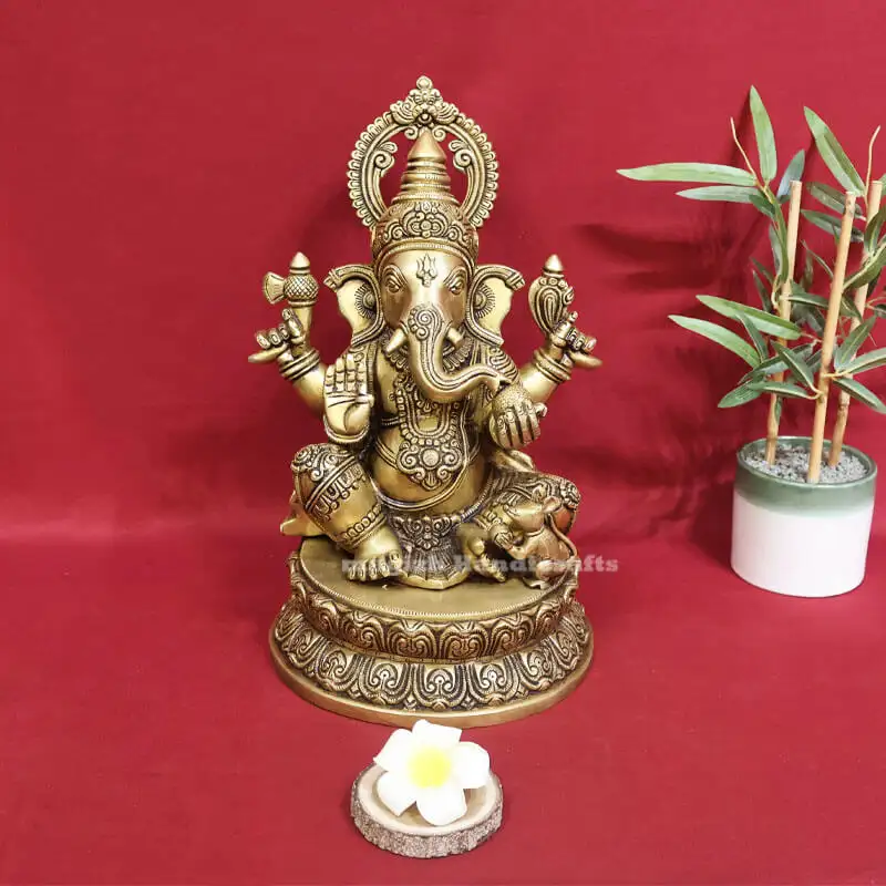 14 inches Brass Lord Ganesha Round Base IdolSC - image 1