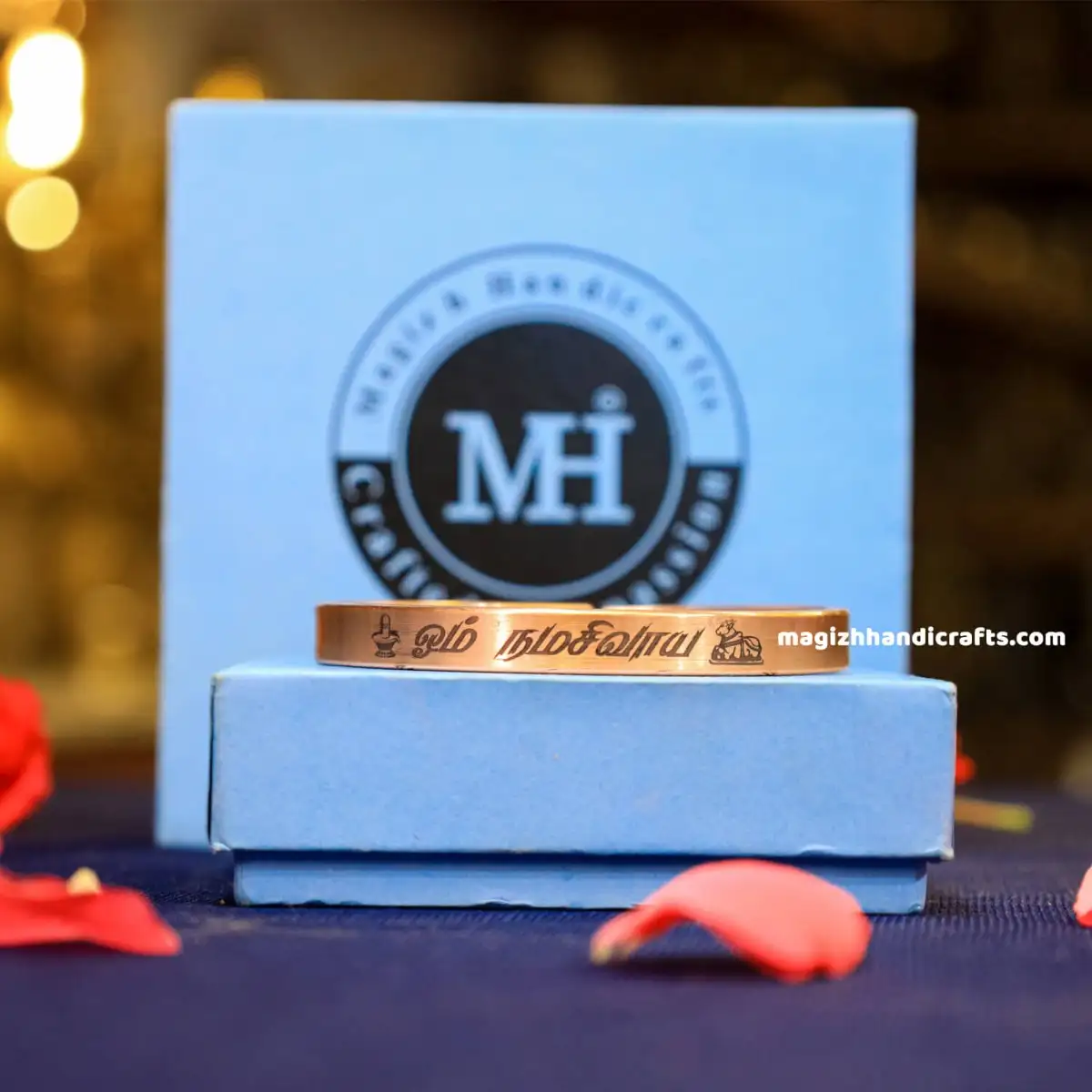 Om Namashivaya Copper Bracelet with Lingam and Nandhi - image 1