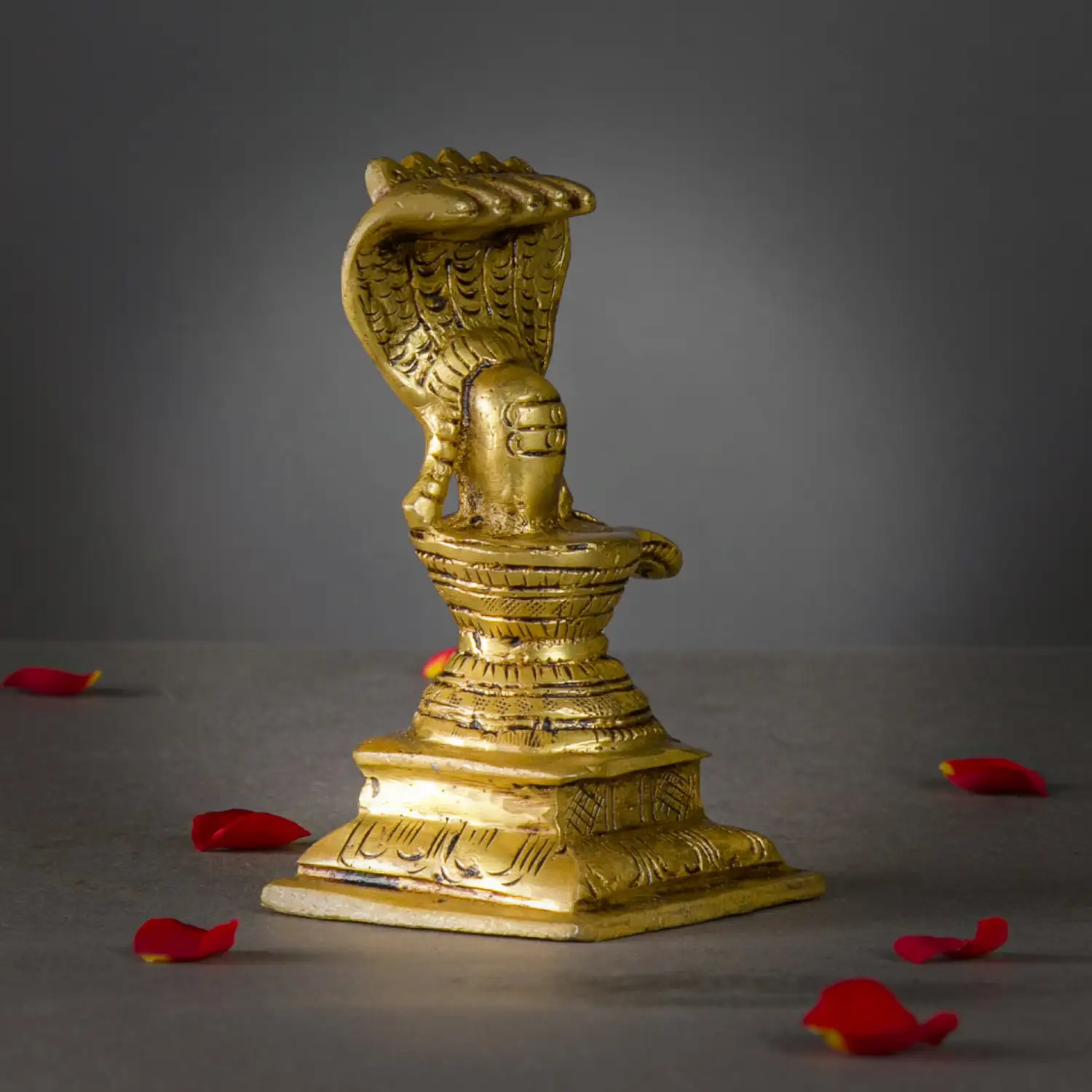 4.5 inches brass Shiva Langam with 5 head snake with mala idol - image 2