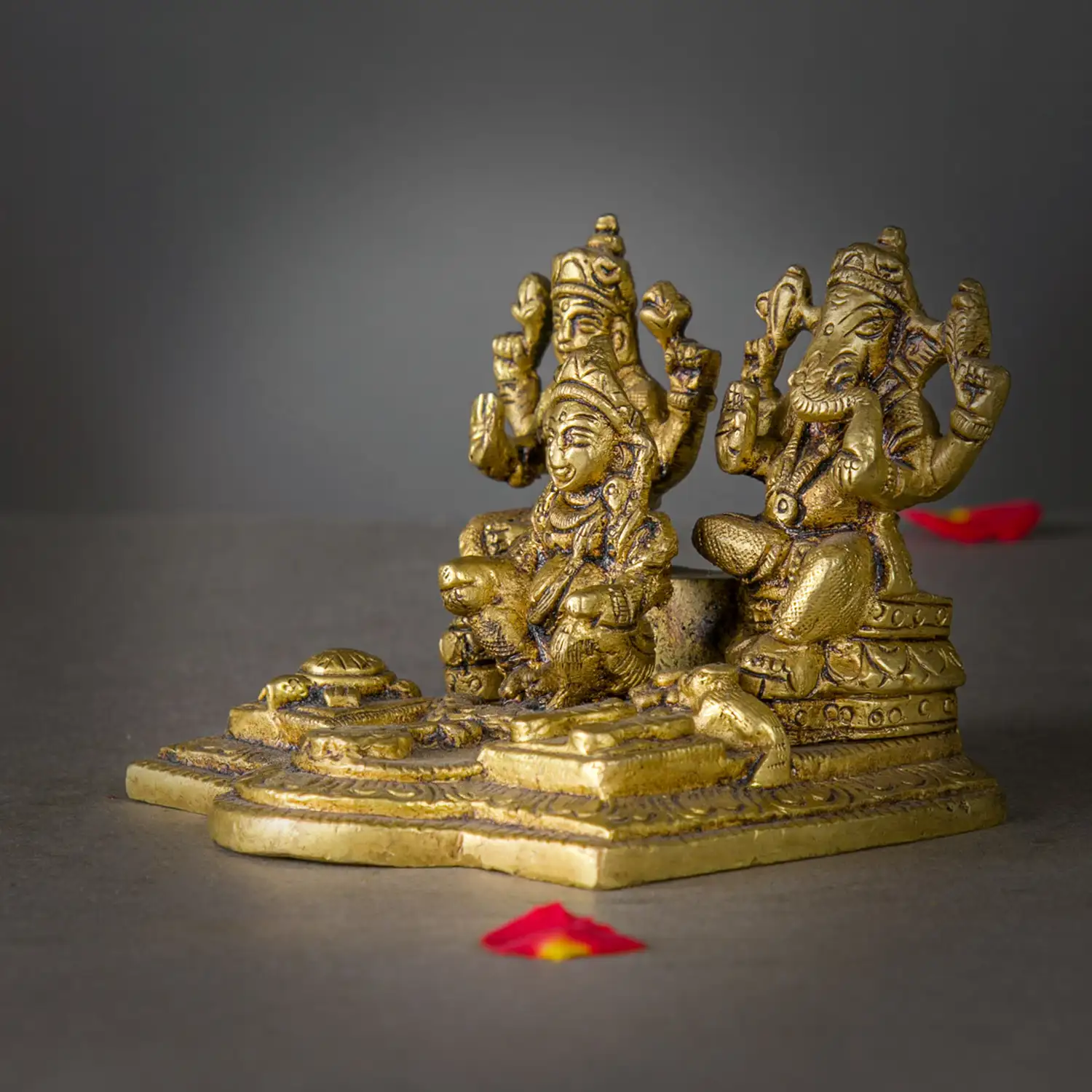 Brass Ganesha Kuber and Lakshmi idol - 3 inches - image 2