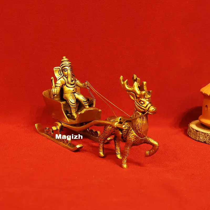 Brass Ganesha on Deer cart idol - image 2