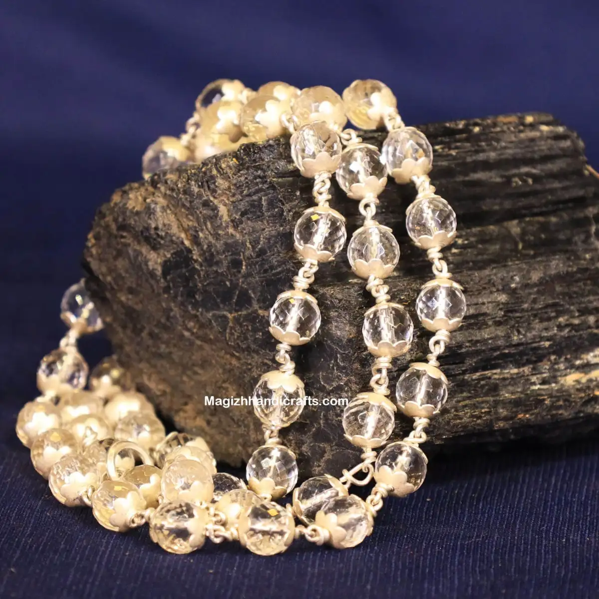 Diamond cut Spadigam malai with Silver cup - 8mm - image 2