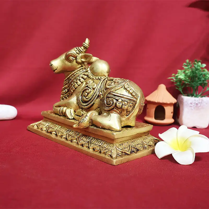 6 inches Brass Nandhi with Peedam - image 2