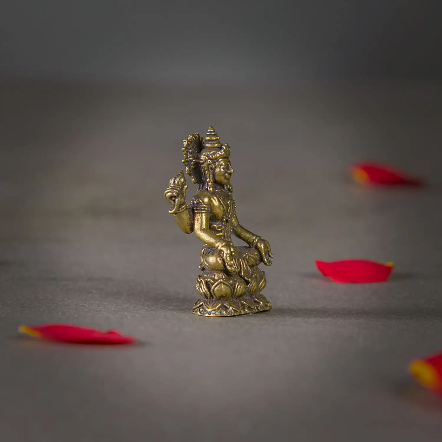 1 inch Brass sitting miniature Lakshmi on Lotus idol - image 2
