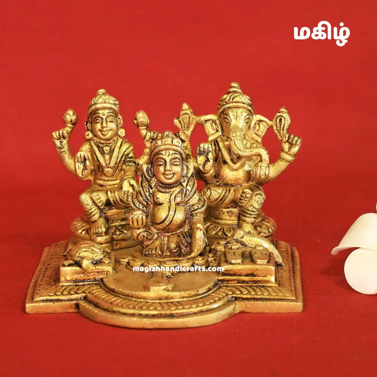 Brass Ganesha Kuber and Lakshmi idol - 3.5 inches - image 1