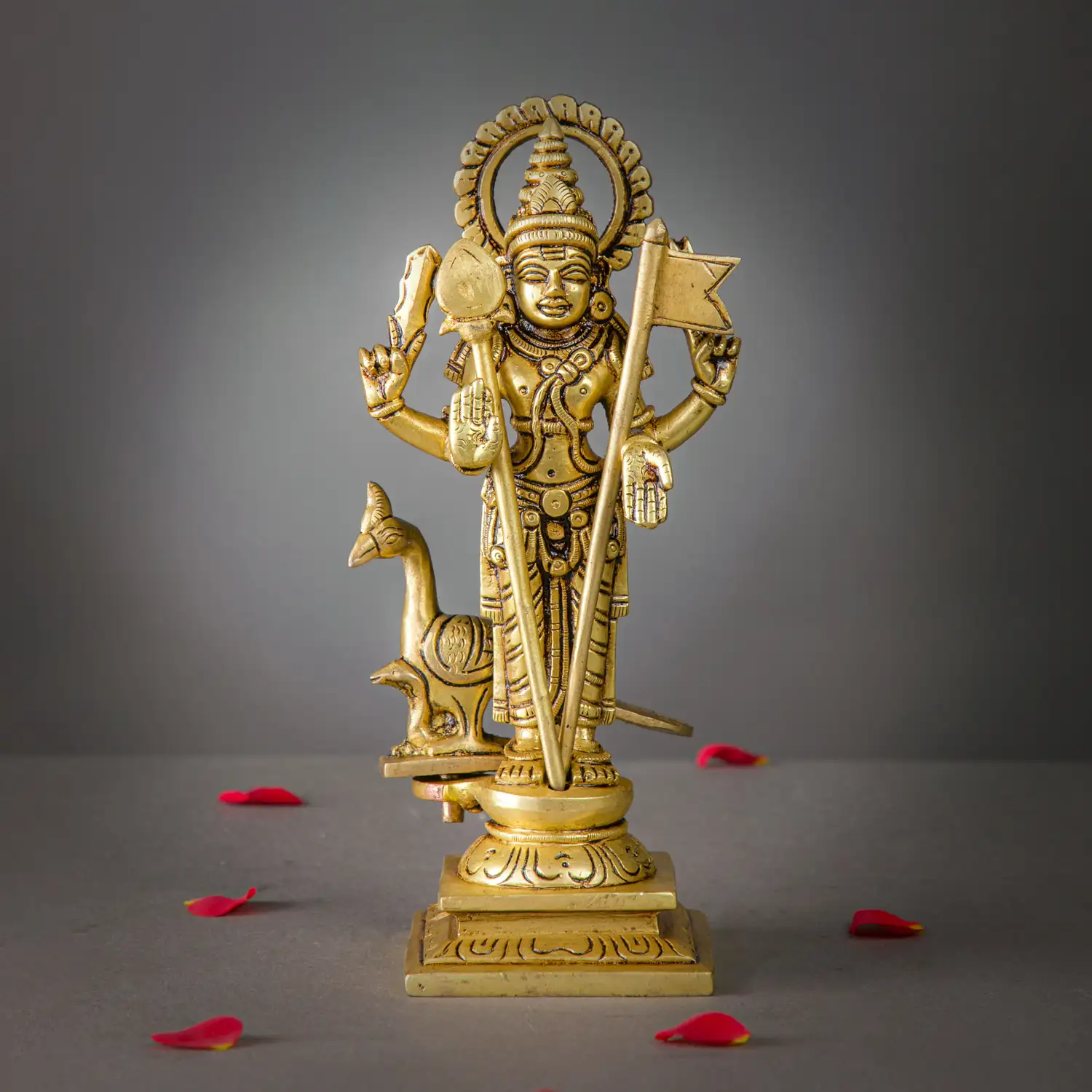 8.5 inches Brass Murugan side Peacock with Vel idol - image 1
