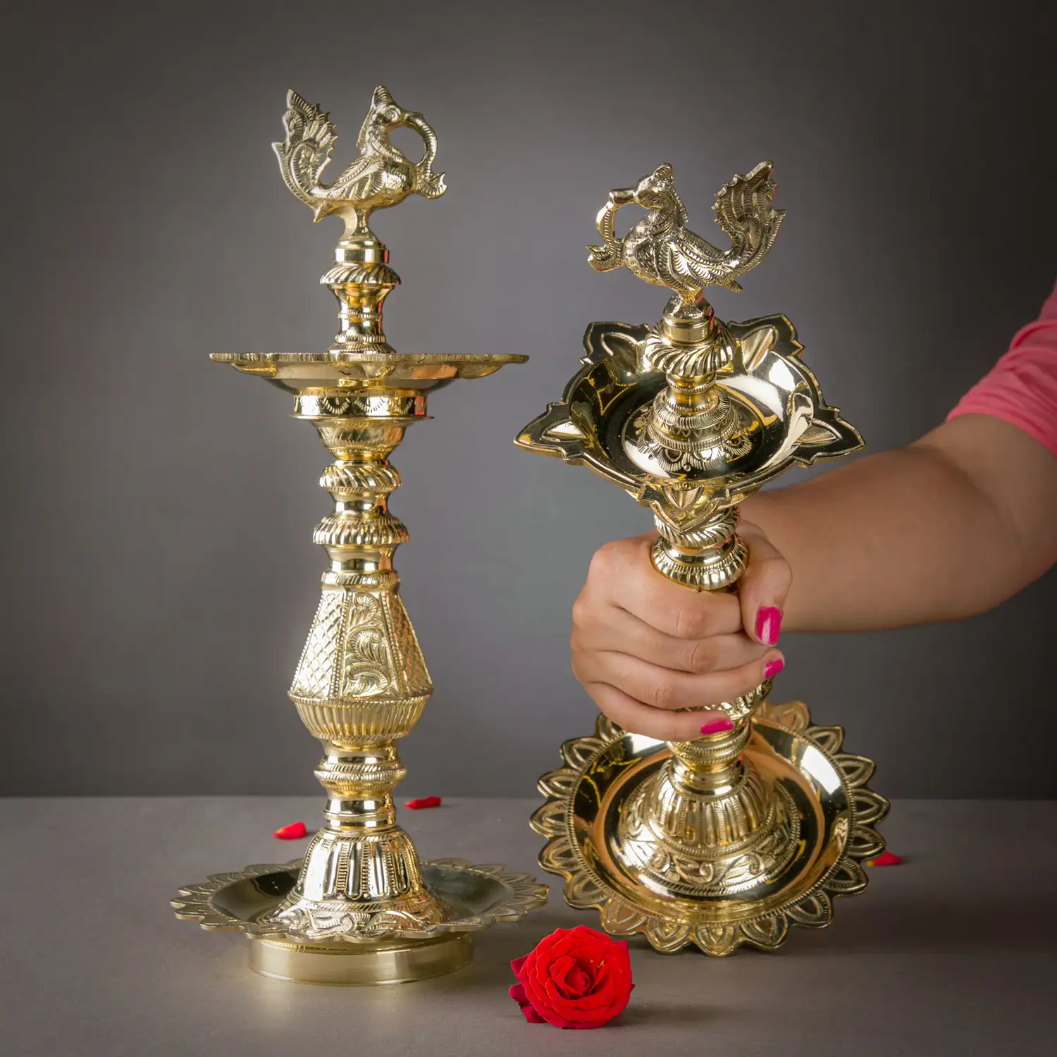 15 inches brass annam pattai Nachiyarkovil kuthu vilakku - image 2