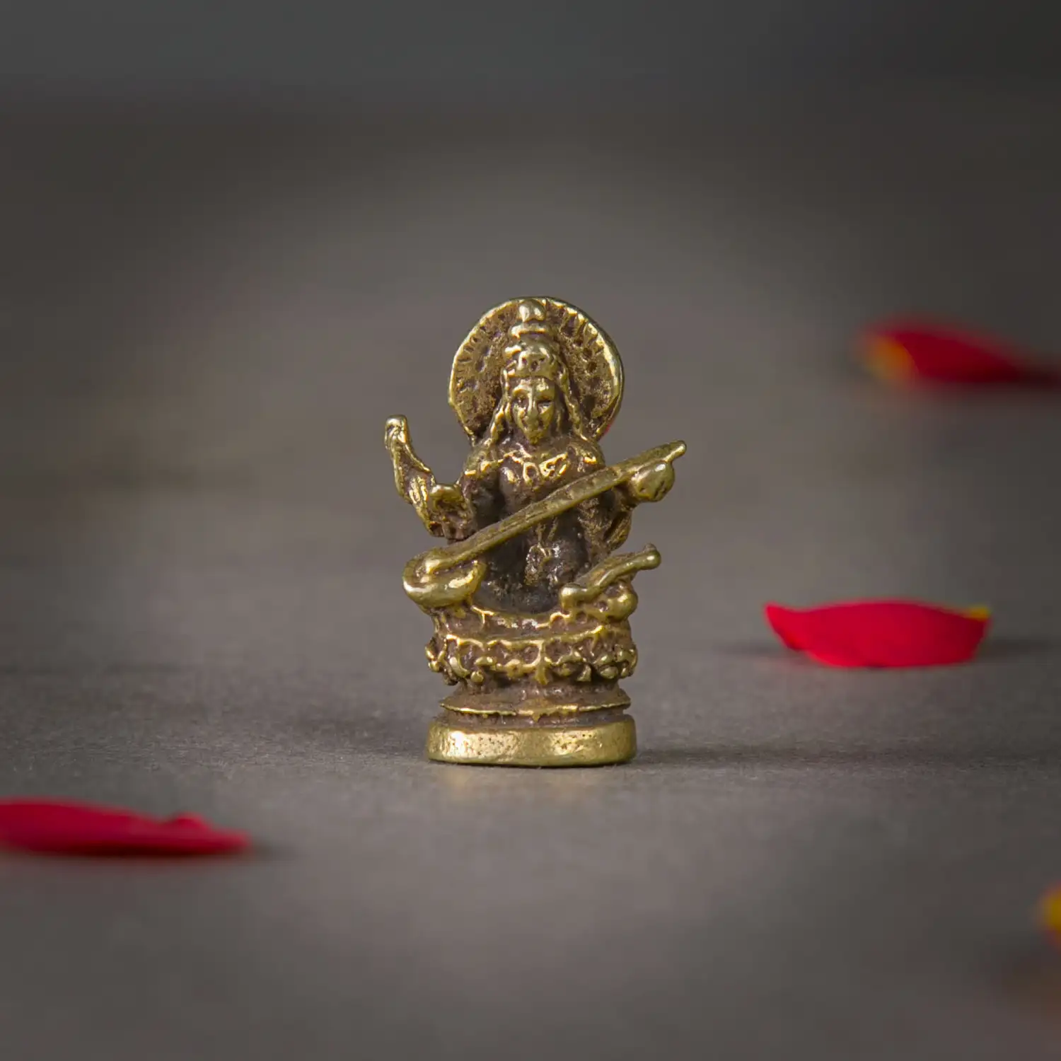 1 inch Brass sitting miniature Saraswathi idol - image 1