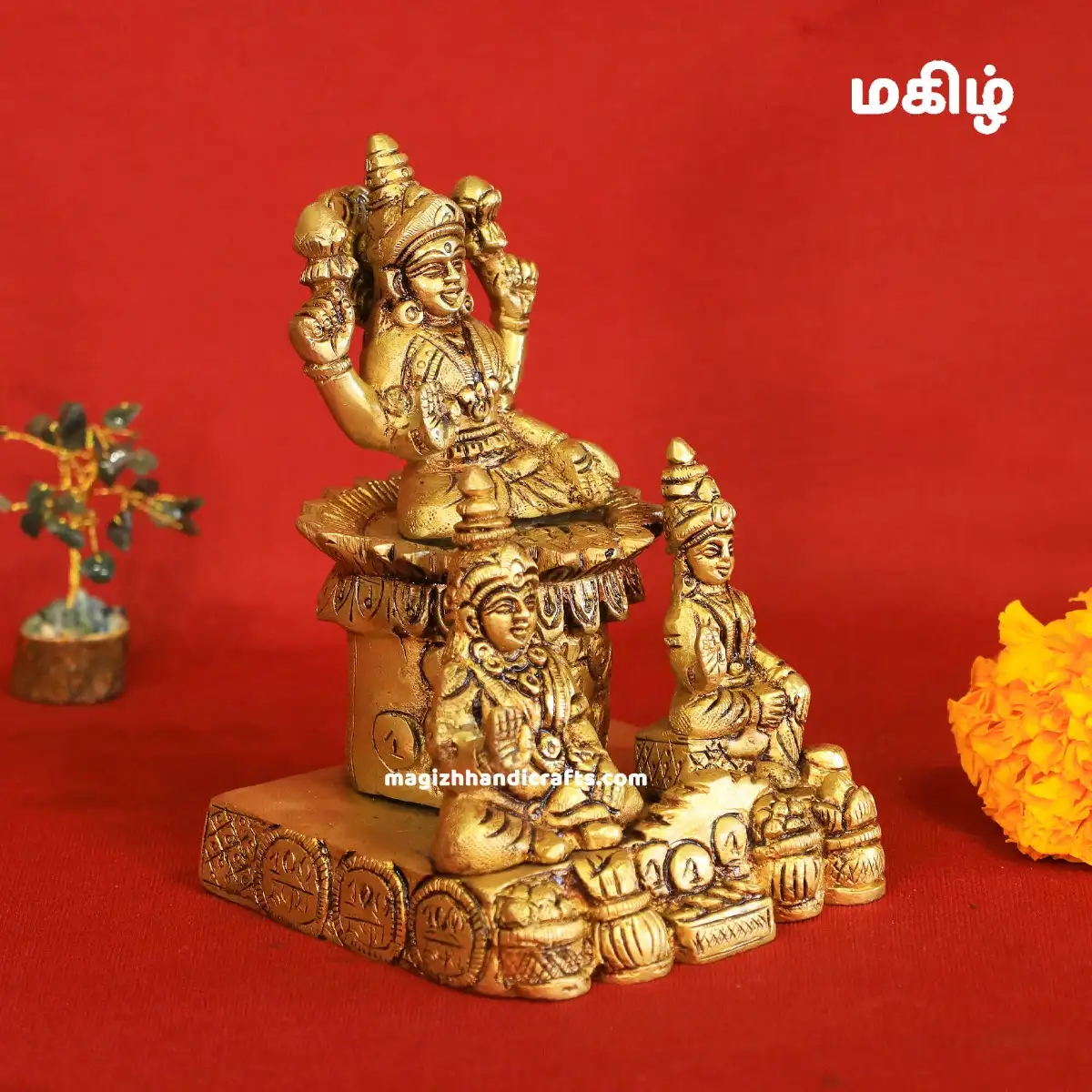 Brass Lotus Kuber and Lotus Lakshmi idol - 7 inches - image 1