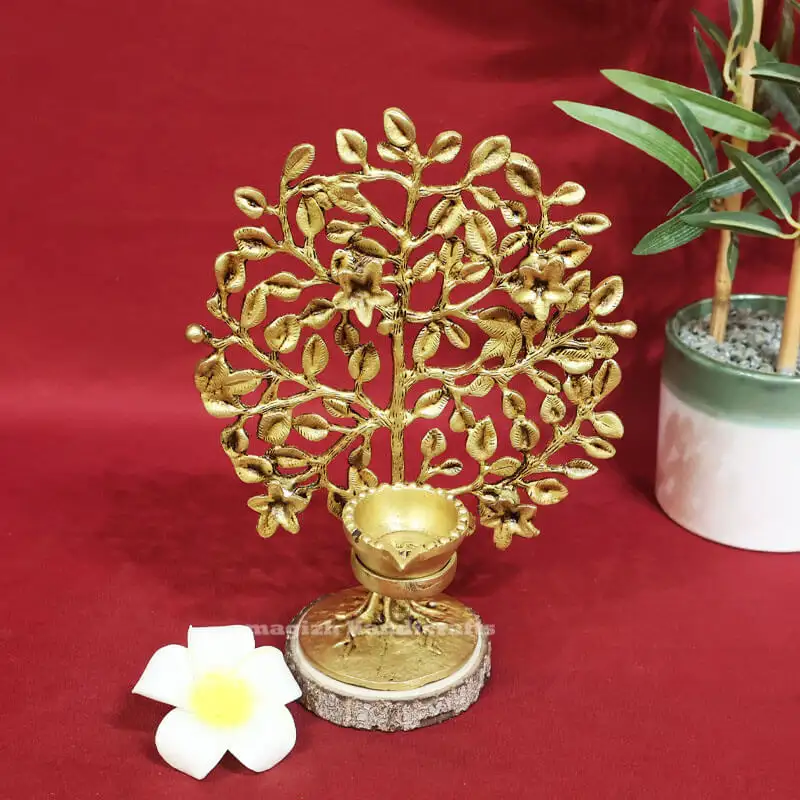 8.5 inches table top Brass karpaga vriksham tree with Lamp holder - image 2