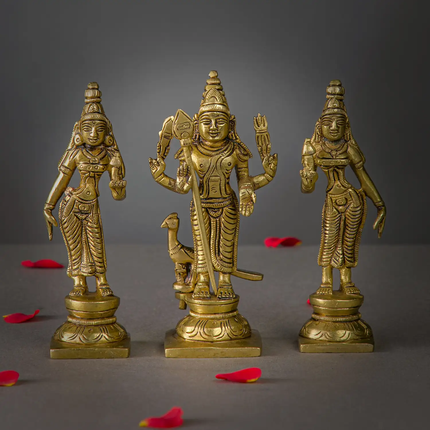 5.5 inches brass god Murugan Valli Deivanai idol - image 1