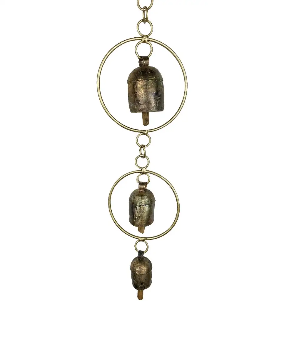 Iron metal and copper mix Kutch wind chimes of 5 bells in ring fengsui - image 2