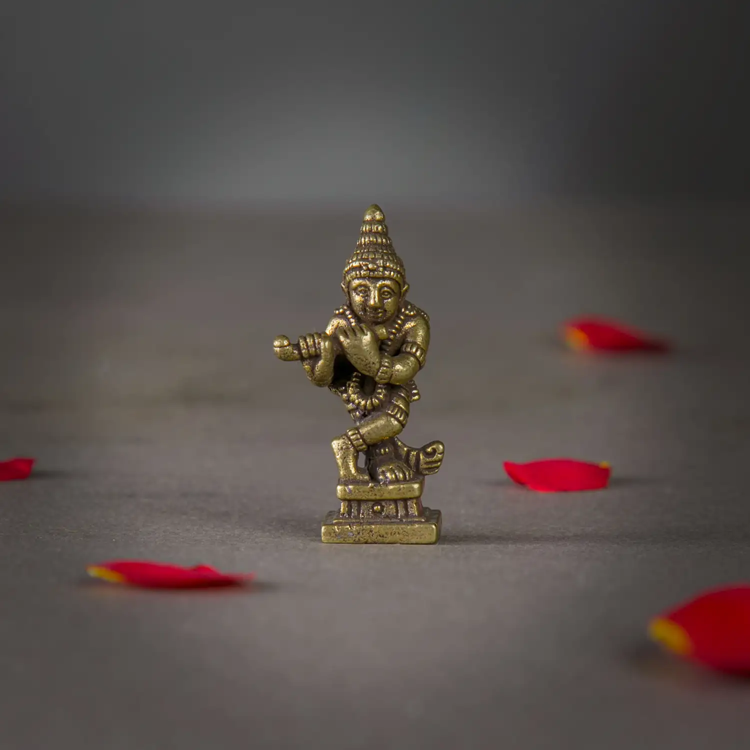 1 inch miniature Brass Krishna with flute Idol - image 1