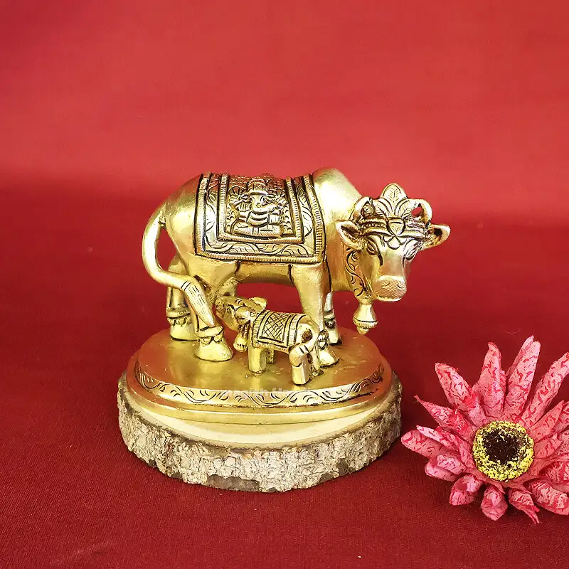 2.5 inches Brass Cow and calf Ganesha and Lakshmi idol SC - image 1