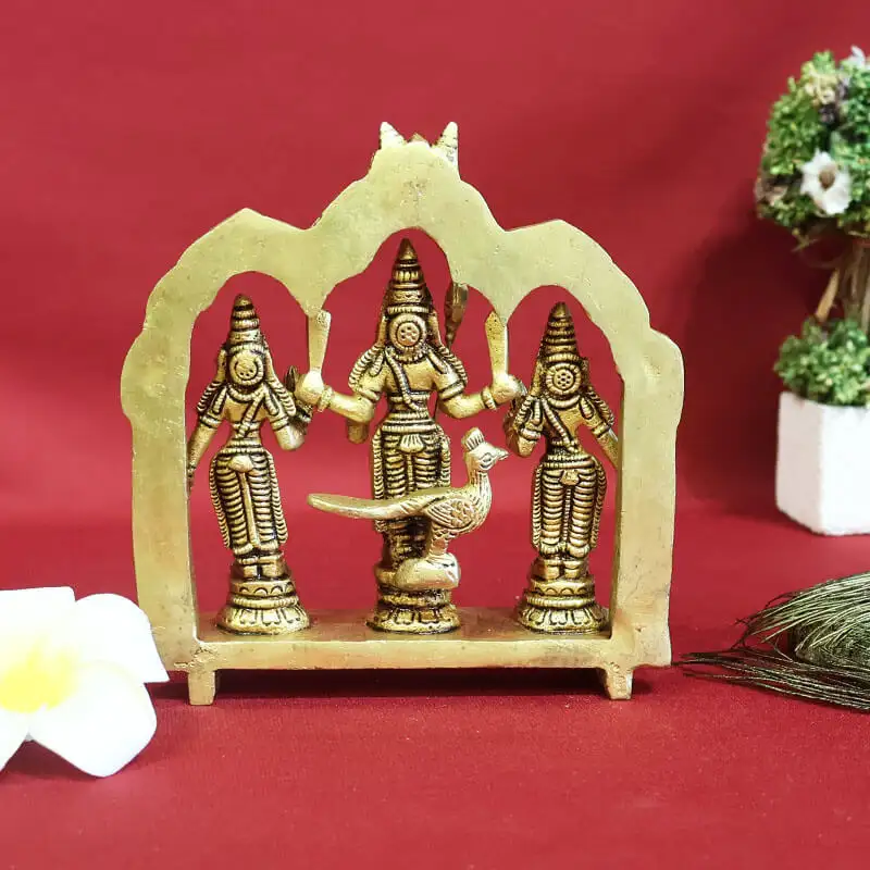 5.5 inches Brass Murugan Valli Deivanai frame idol - image 2