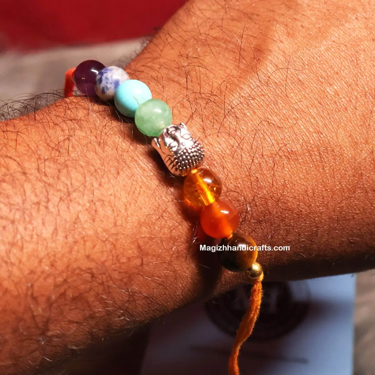 7 chakras crystals Rakki Band with Buddha head - 8 mm - image 1