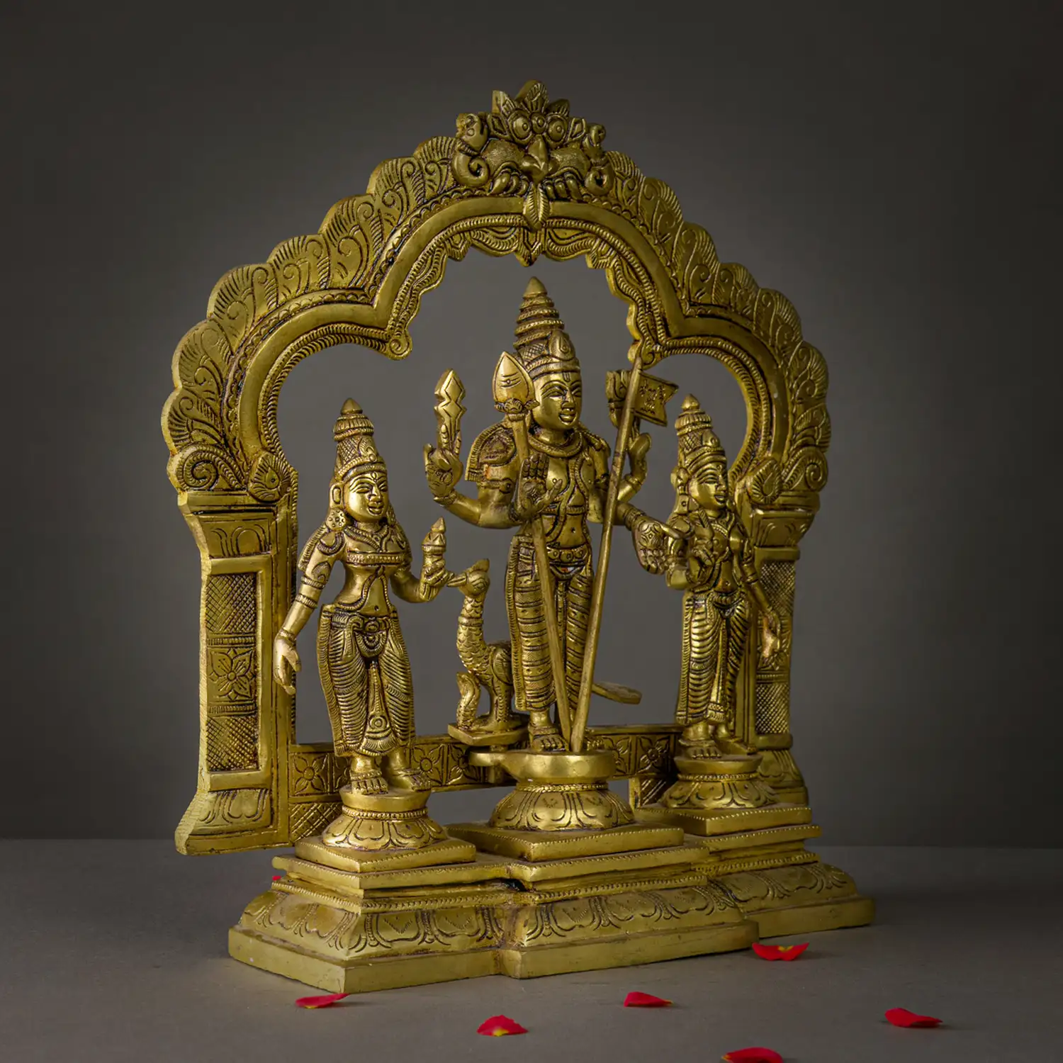 Brass Thiruvachi Murugan Valli Deivanai idol - 14 inches - image 2