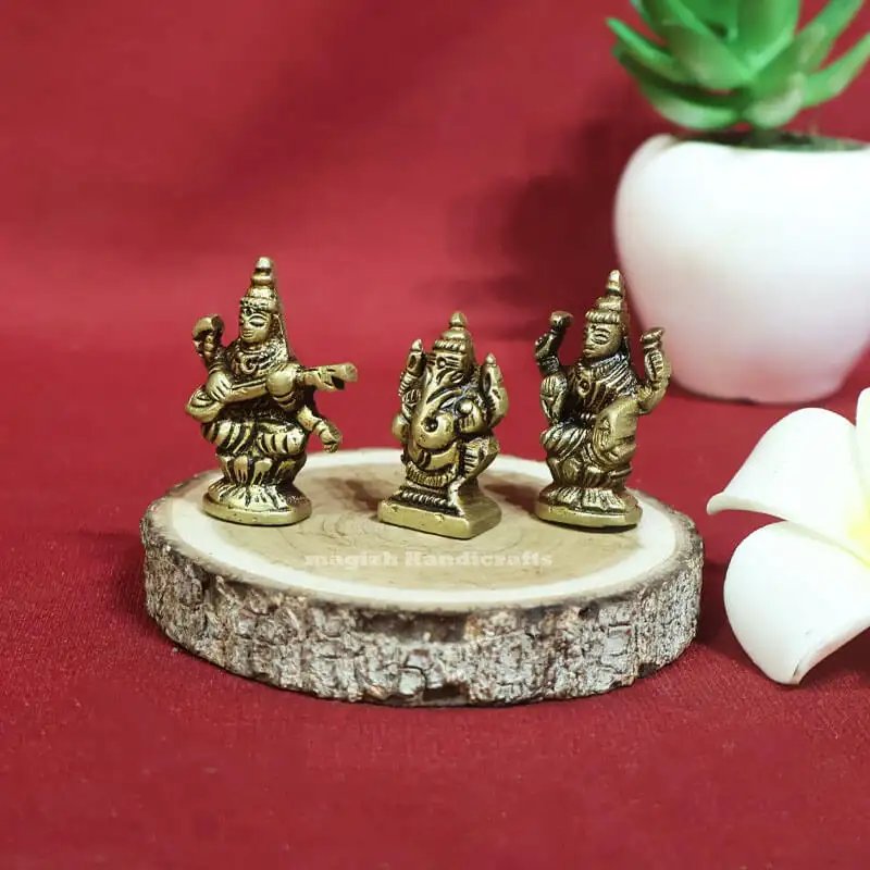 1.5 inches Brass Lakshmi Saraswathi Ganesha miniature idol SC - image 2