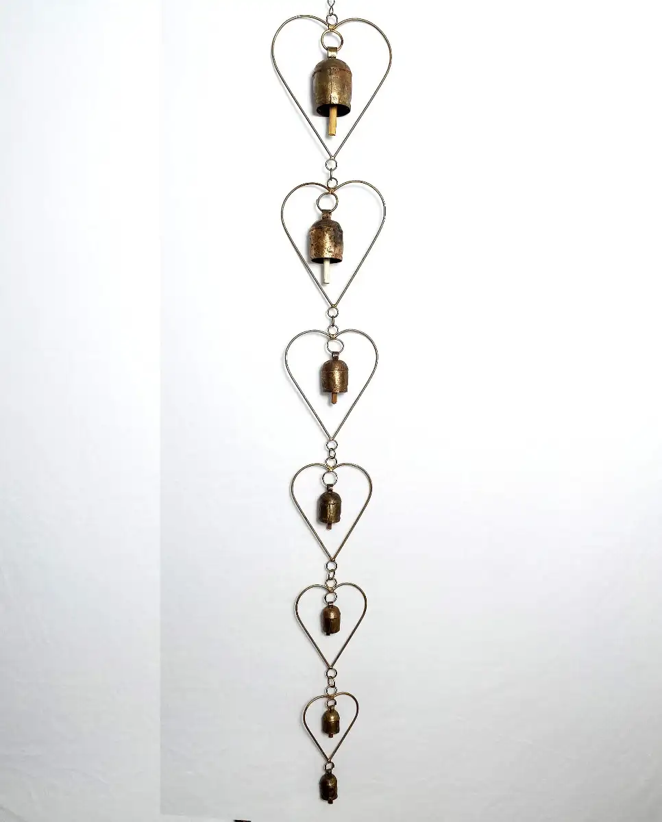Wind Chimes 7 bells Iron copper heart shape - image 1