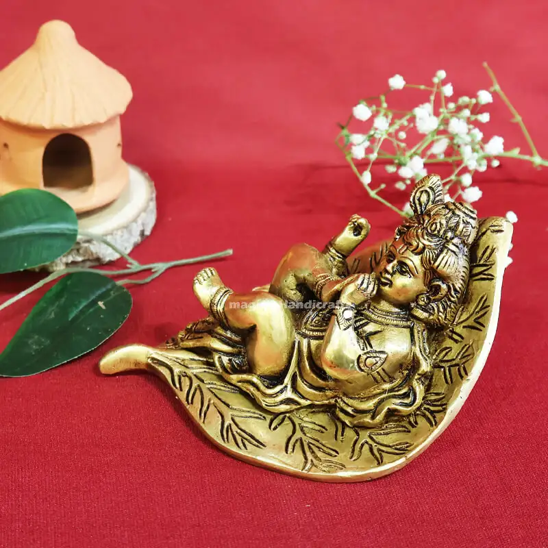 5 inches Brass Leaf Krishna Idol SC - image 2