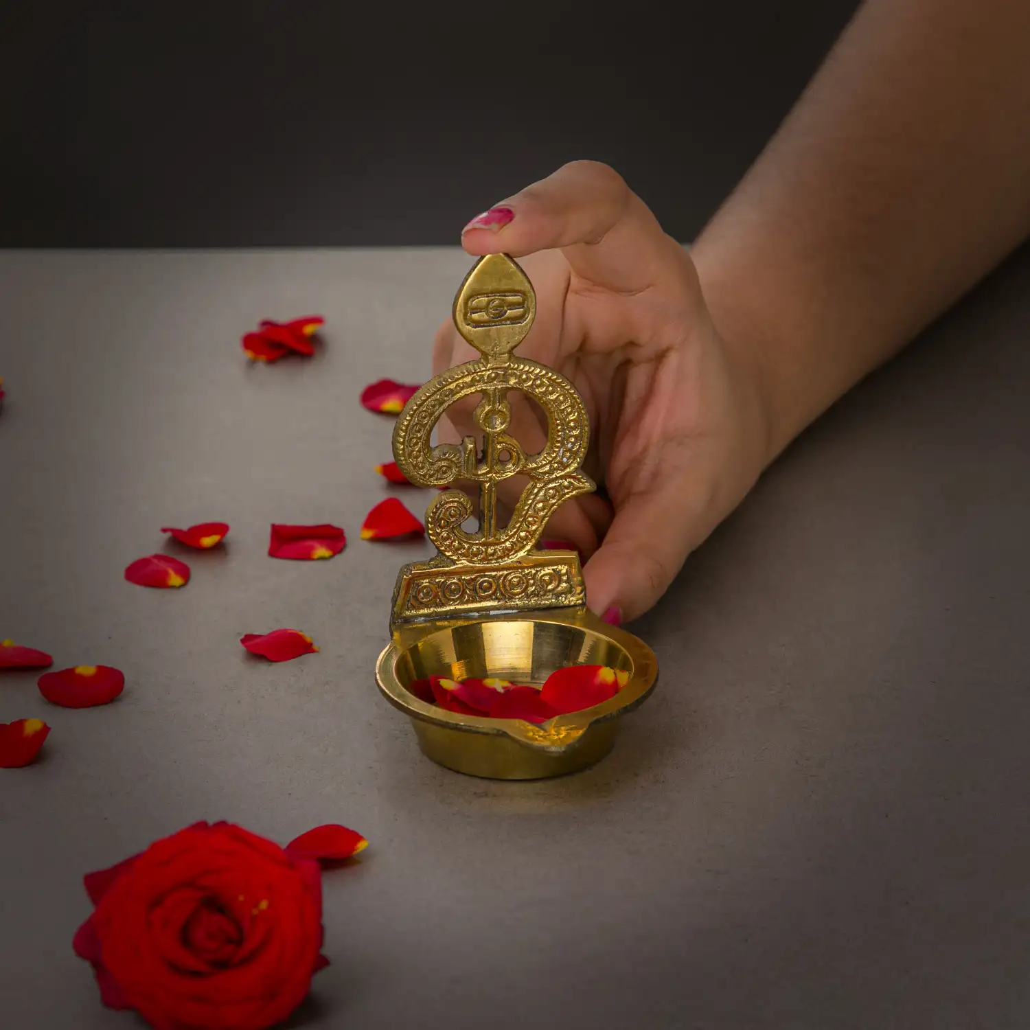 4 inches Om Vel Brass Vilakku for Murugan - image 1