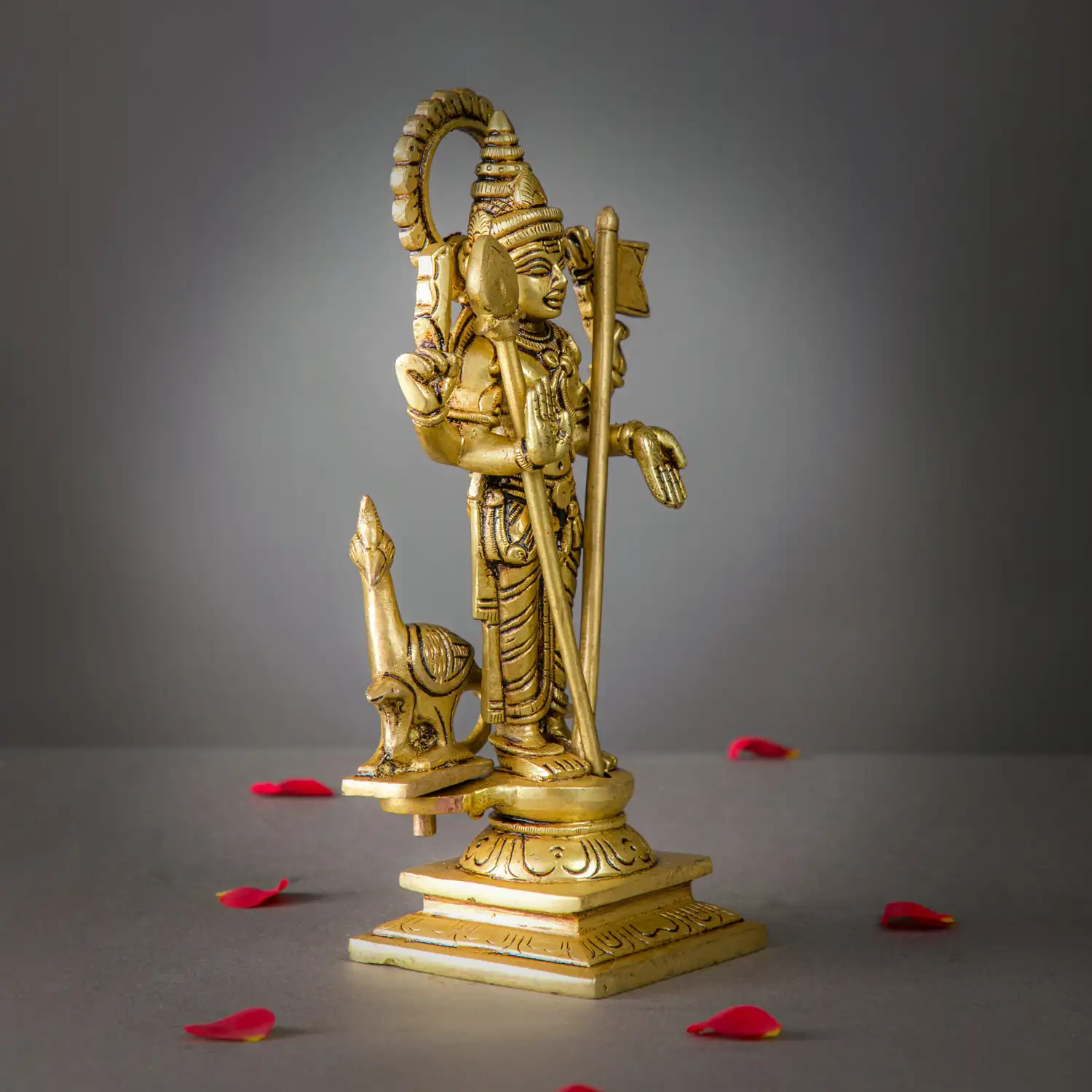 8.5 inches Brass Murugan side Peacock with Vel idol - image 2
