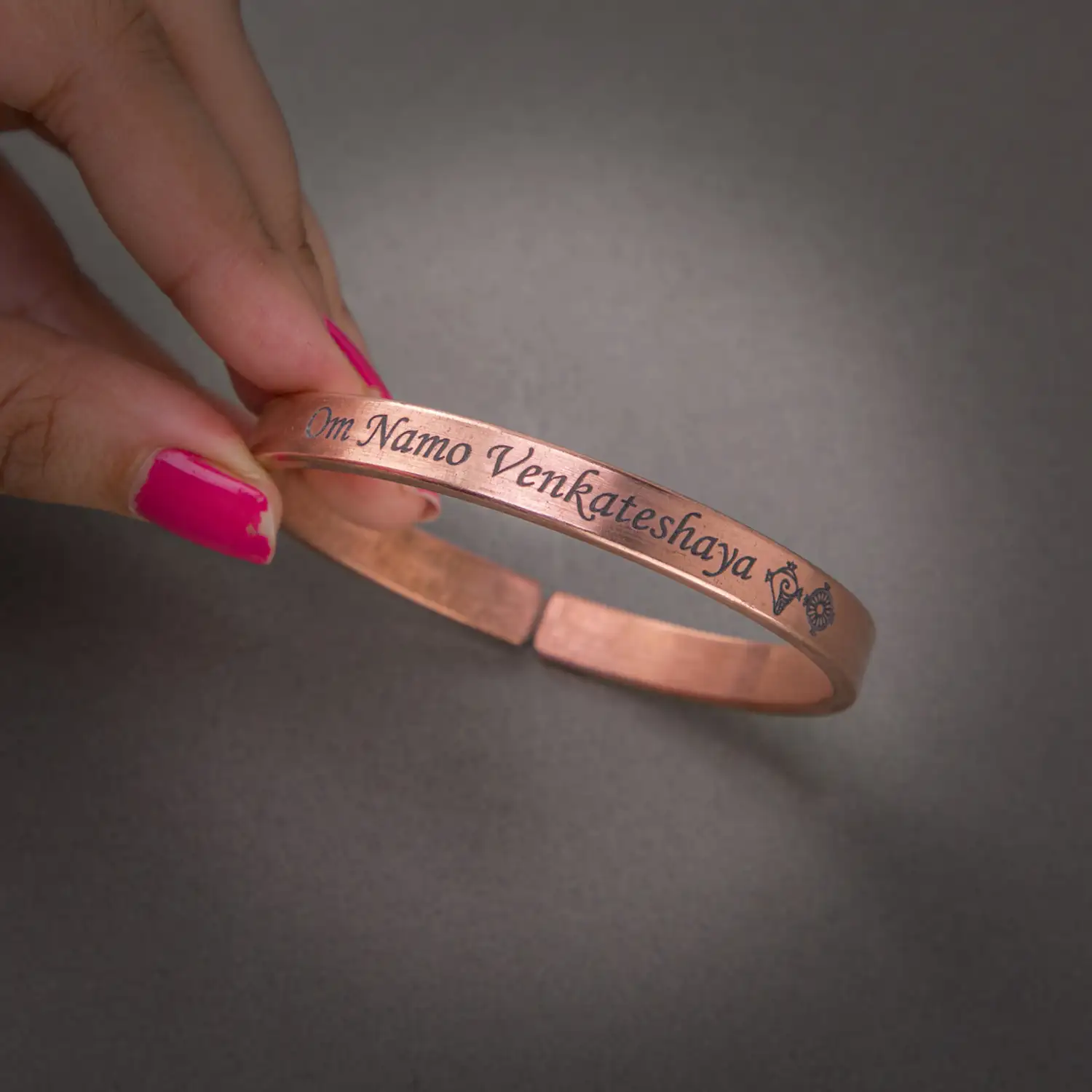 Om Namo Venkateshaya Pure Copper Bracelet - 8mm - image 2