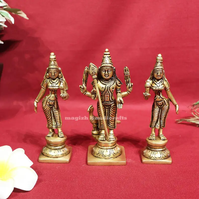 5.5 inches Brass Murugan Valli Deivanai idol - image 1