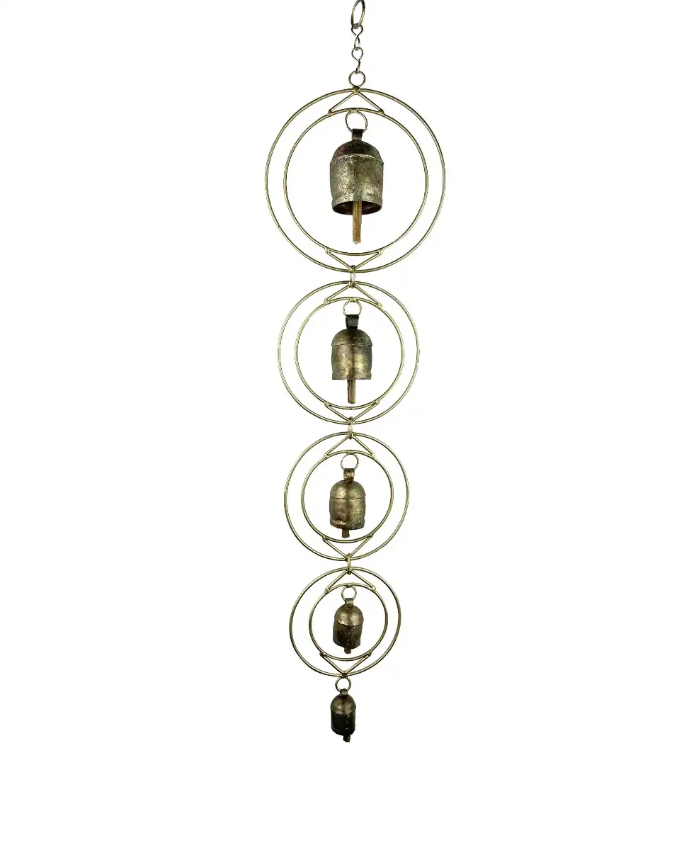 Vastu Wind Chimes 5 bells Iron copper double ring shape fengshui - image 1