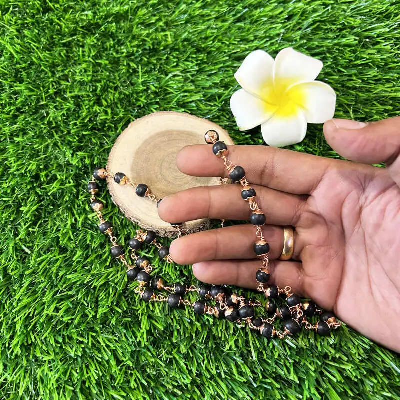 6mm karungali malai with copper cup - 6mm - image 2