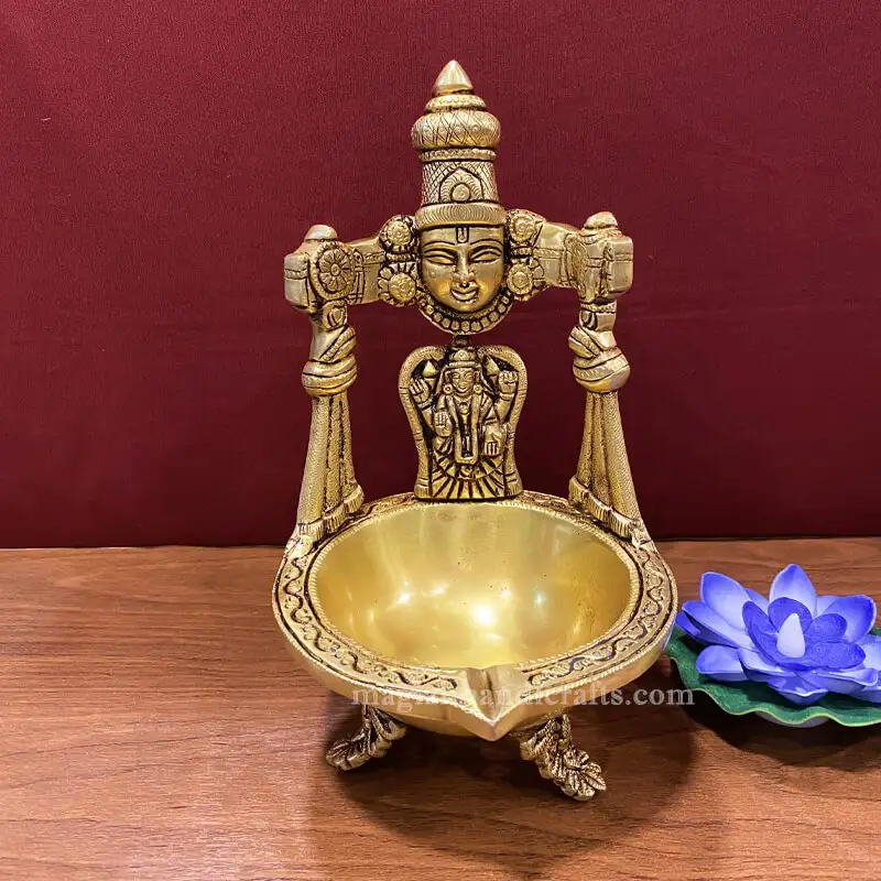 Brass Balaji Face and Lakshmi Vilakku 9.5 inches - image 1