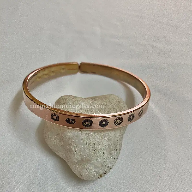 Copper bracelet 7 chakras symbols - 8mm - image 1