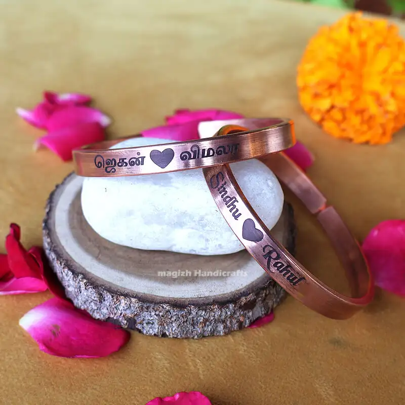 8mm Customized Pure Copper Flat Bracelet With Your Name Combo - image 2