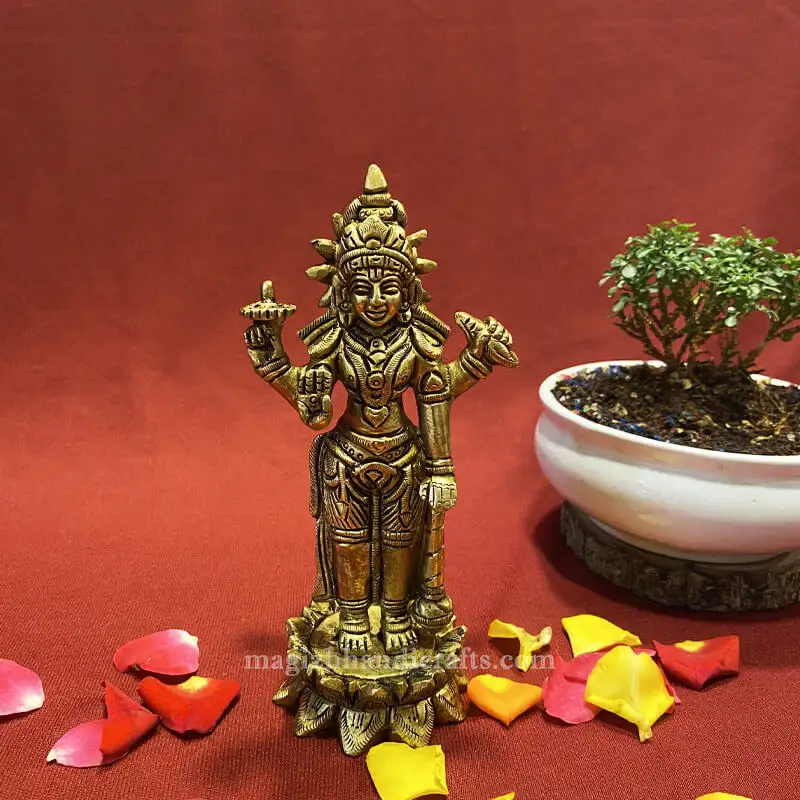 6 inches Brass Lotus Lord Vishnu Idol - image 1
